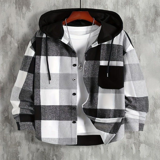 Men's Thickened Outer Wear Plaid Hooded Pocket Long Sleeve Shirt - Cool Urban Store