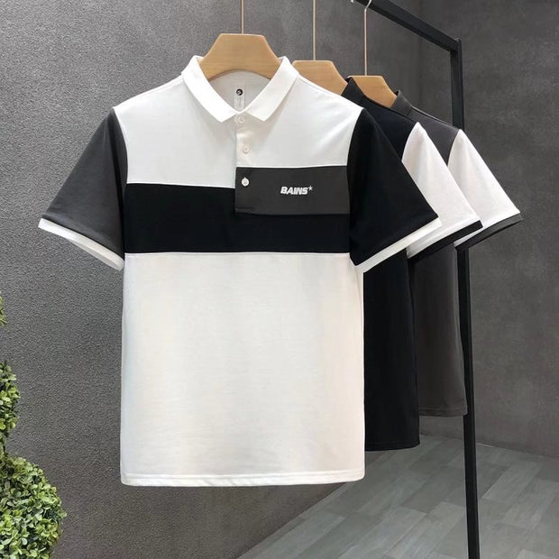 Trend Stitching Contrast Color Polo Shirt Men's Short Sleeves - Cool Urban Store