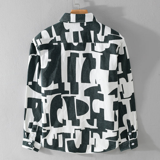 Elevate Your Wardrobe with the Geometric Contrast Color Printing Long Sleeve Shirt - Cool Urban Store